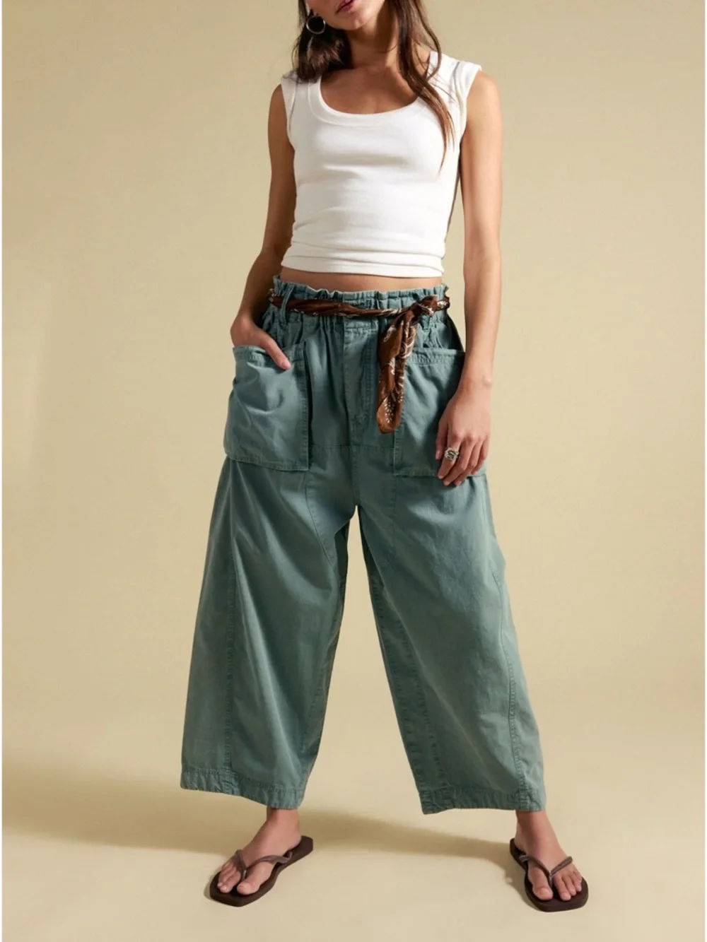 Free peopleLight Green Wide Cargo pants - Picture 3 of 12